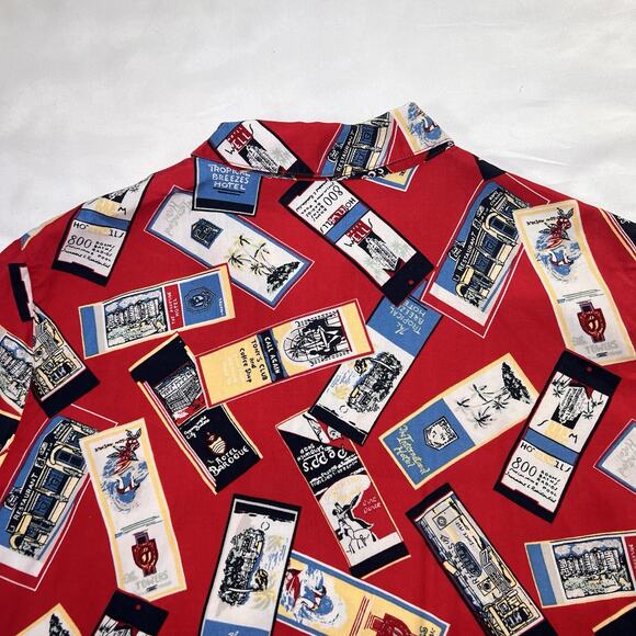 Liz Golf Shirt Women's Size M Red Travel Print Button Short Sleeve Vintage 90s - Picture 10 of 13